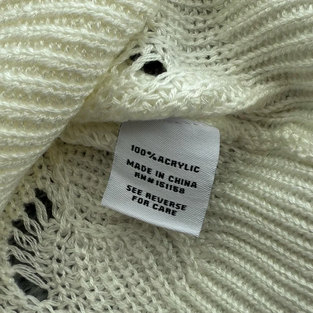 525 America Women's See-Through Collared Sweater, Loose Knit Sweater, Cream, M - Picture 8 of 8